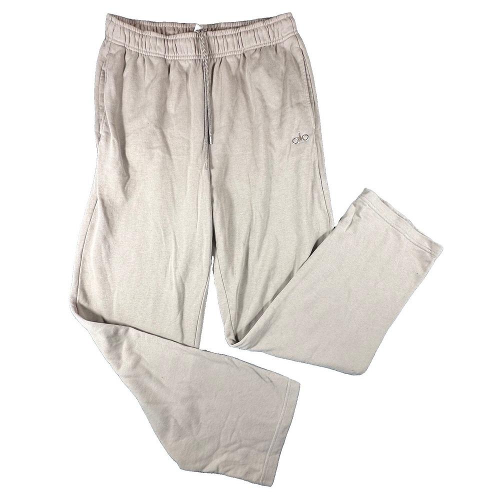 Alo Yoga Accolade Sweatpants Womens Medium Taupe Wide Leg Fleece Lounge Trousers